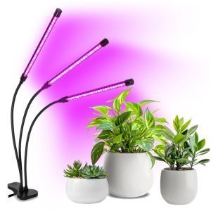 lámpara led para plantas con 3 cabezales y 3 espectros cromáticos